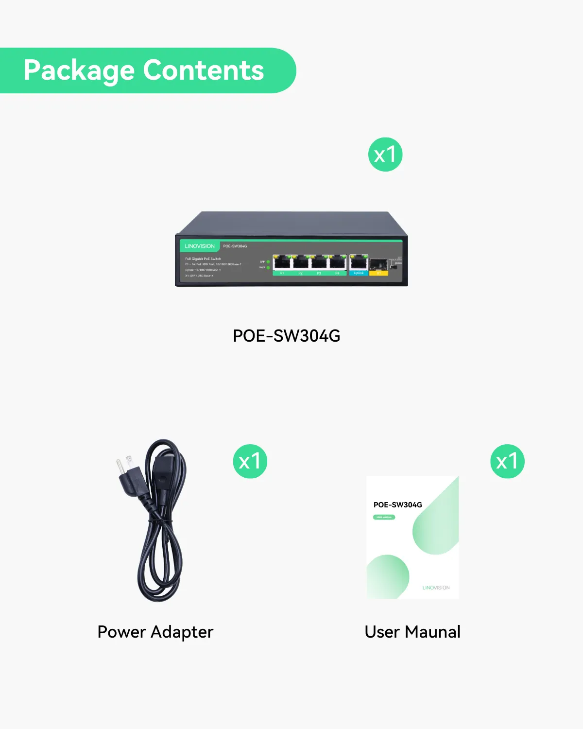 (POE-SW304G) 4 Ports Full Gigabit IEEE802.3af/at POE Switch with 1 GE and 1 SFP Uplink