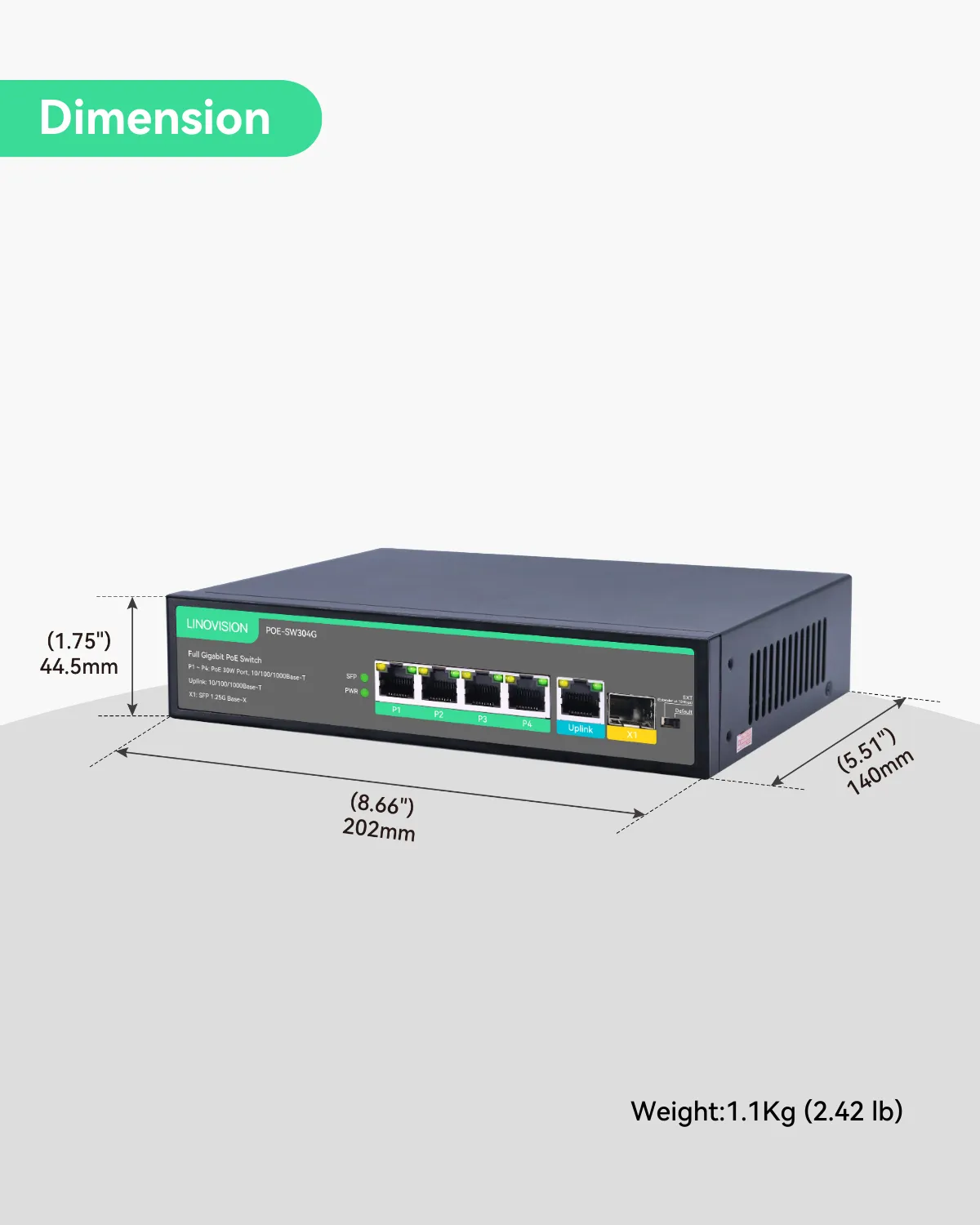 (POE-SW304G) 4 Ports Full Gigabit IEEE802.3af/at POE Switch with 1 GE and 1 SFP Uplink