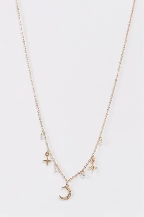 "Night Sky" Gold Diamond Star Crescent Multi Pendant Necklace