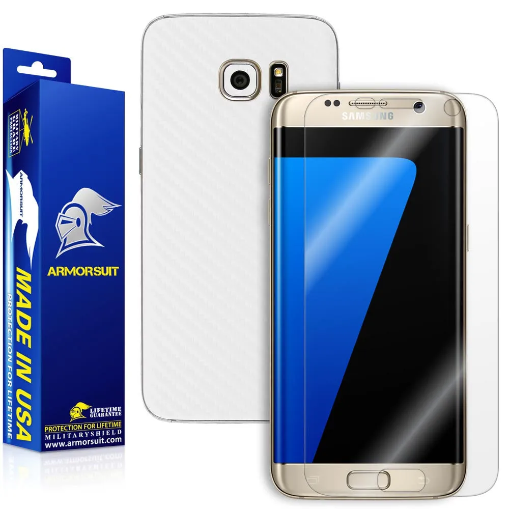 Samsung Galaxy S7 Edge Plus Screen Protector [Full Screen Coverage]   White Carbon Fiber Skin