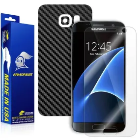 Samsung Galaxy S7 Plus Screen Protector [Full Screen Coverage]   Black Carbon Fiber Skin