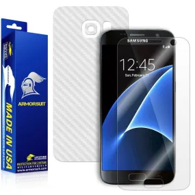Samsung Galaxy S7 Plus Screen Protector [Full Screen Coverage]   White Carbon Fiber Skin