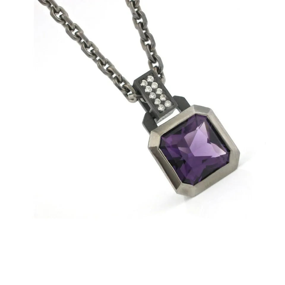 Series 20 | Oblique Sterling Pendant, Bl. Silver   10 mm Quartz or Topaz,  Dia.