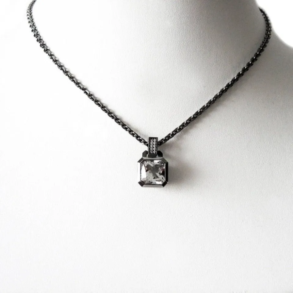 Series 20 | Oblique Sterling Pendant, Bl. Silver   10 mm Quartz or Topaz,  Dia.