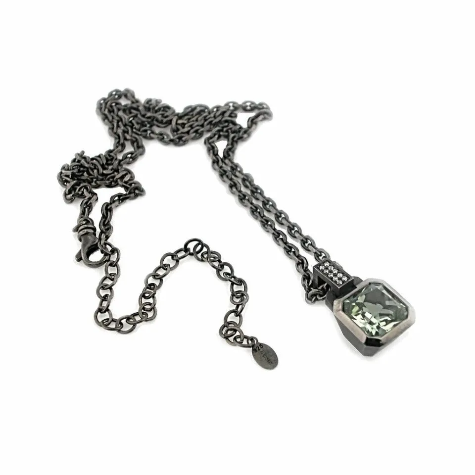 Series 20 | Oblique Sterling Pendant, Bl. Silver   10 mm Quartz or Topaz,  Dia.