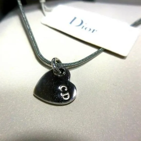 SOLD - NIB Christian Dior 18" Silver Heart Pendant Necklace