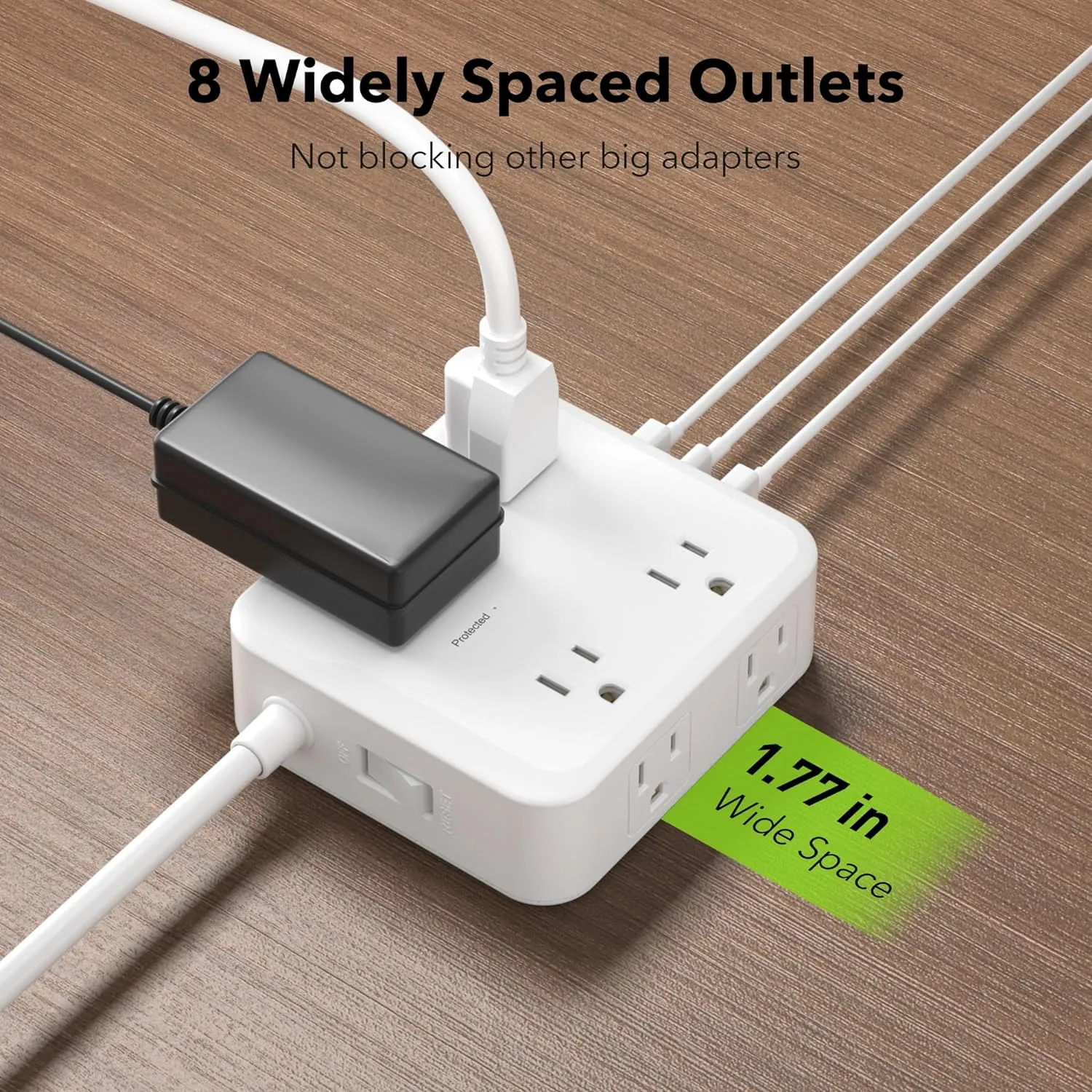 Surge Protector Power Strip with 3 USB Ports(1 USB C and 2 USB A),5 Ft Flat Plug Extension Cord with Multiple Outlets Bn-link