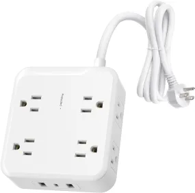 Surge Protector Power Strip with 3 USB Ports(1 USB C and 2 USB A),5 Ft Flat Plug Extension Cord with Multiple Outlets Bn-link