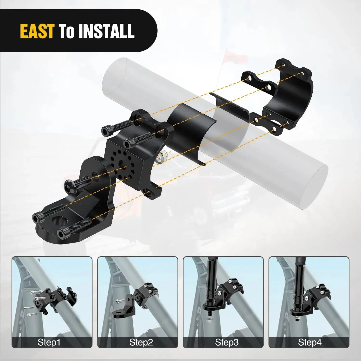 UTV Flag Antenna Mount Bracket 1.5in-1.75in | 1.75in-2in Round Roll Cage Black