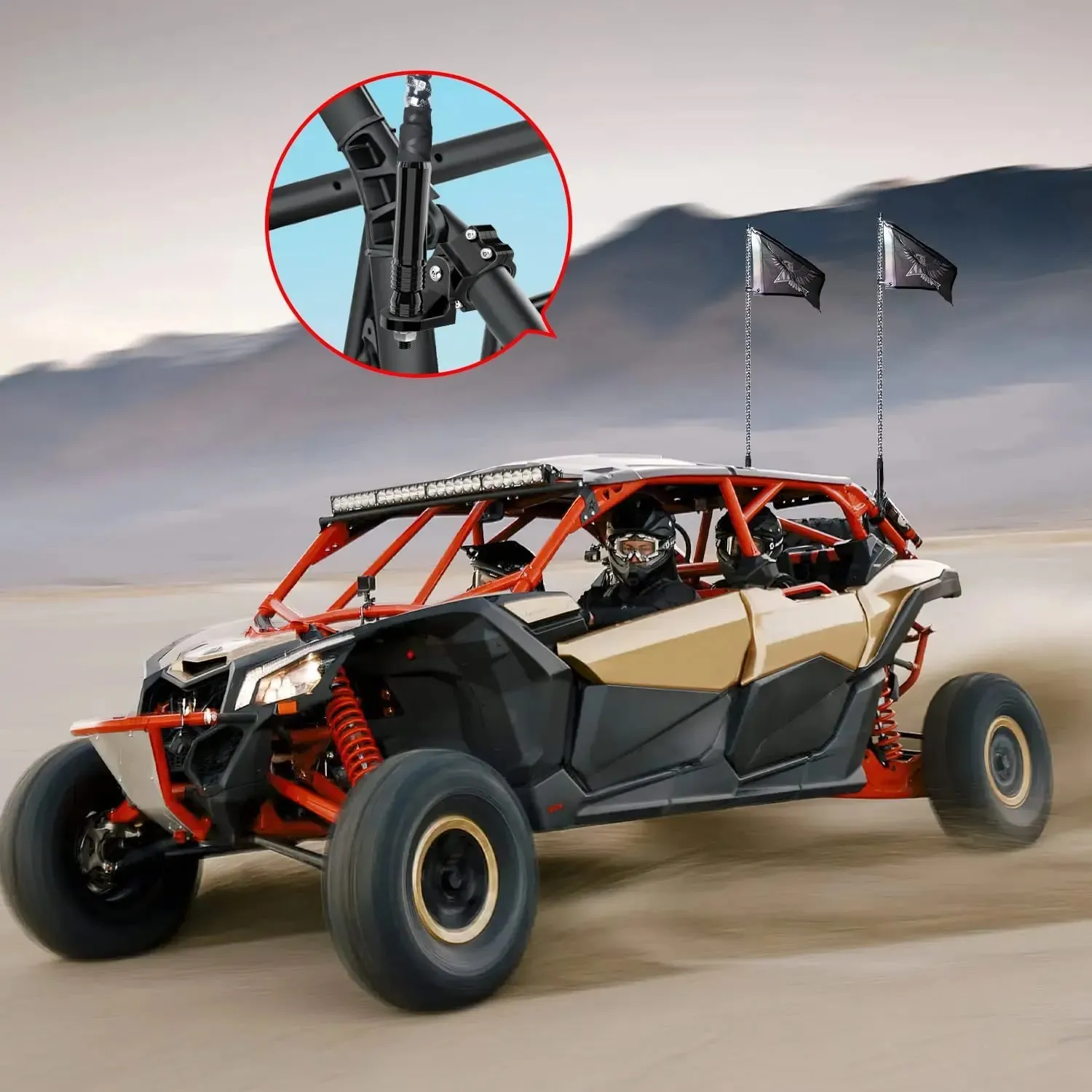 UTV Flag Antenna Mount Bracket 1.5in-1.75in | 1.75in-2in Round Roll Cage Black