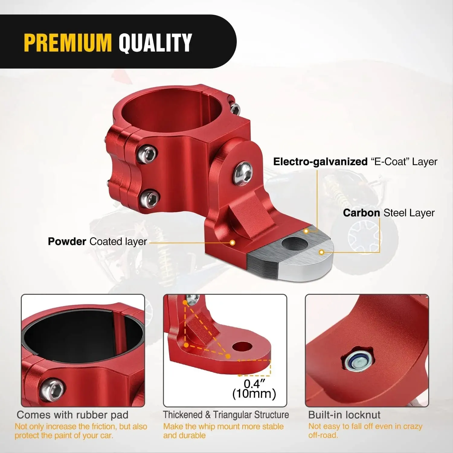 UTV Flag Antenna Mount Bracket 1.5in-1.75in | 1.75in-2in Round Roll Cage Red