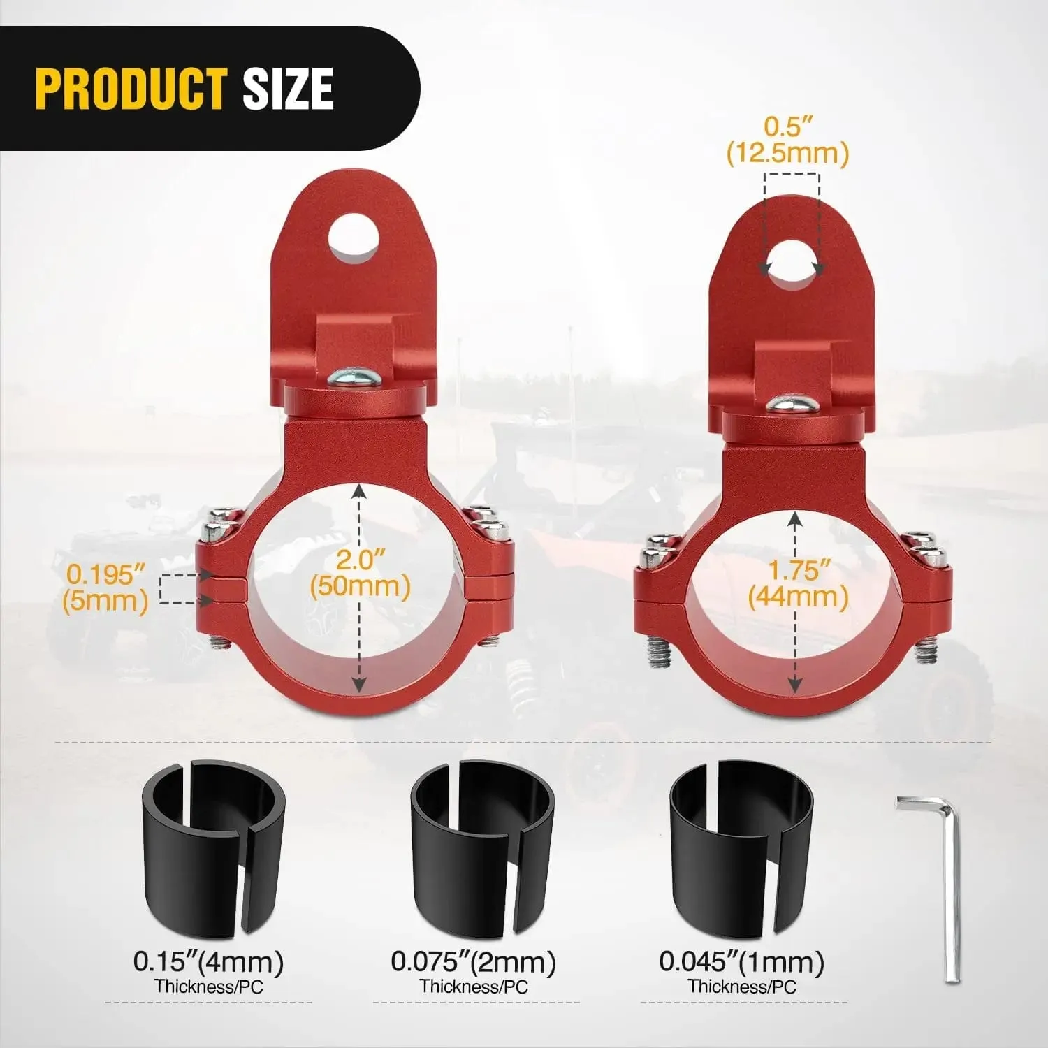 UTV Flag Antenna Mount Bracket 1.5in-1.75in | 1.75in-2in Round Roll Cage Red