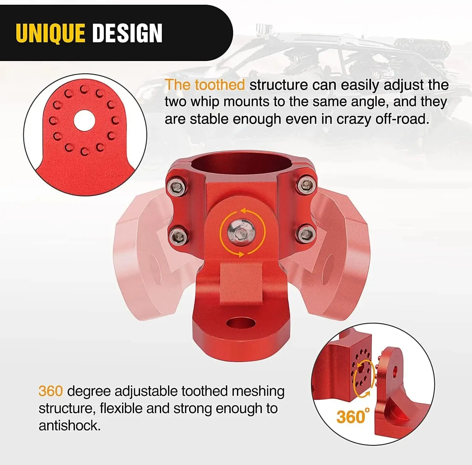 UTV Flag Antenna Mount Bracket 1.5in-1.75in | 1.75in-2in Round Roll Cage Red