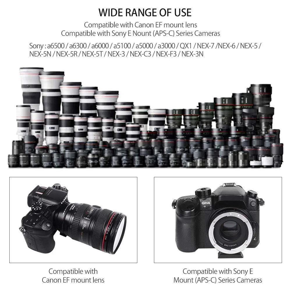 VILTROX EF-E II Electronic Lens Adapter Focal Reducer Booster for Canon EF Mount Lenses to Sony E Mount APS-C Camera Body with PDAF&CDAF Focus Mode and USB Update Port