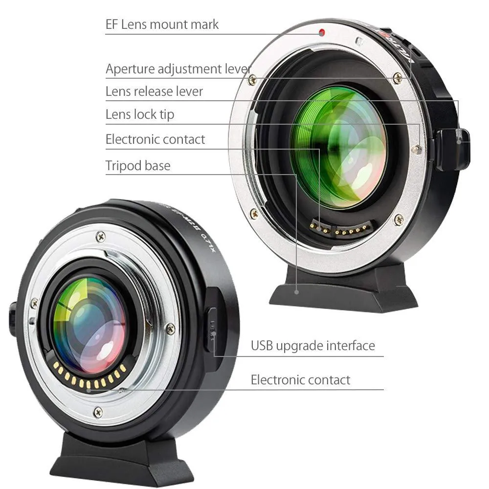 VILTROX EF-E II Electronic Lens Adapter Focal Reducer Booster for Canon EF Mount Lenses to Sony E Mount APS-C Camera Body with PDAF&CDAF Focus Mode and USB Update Port